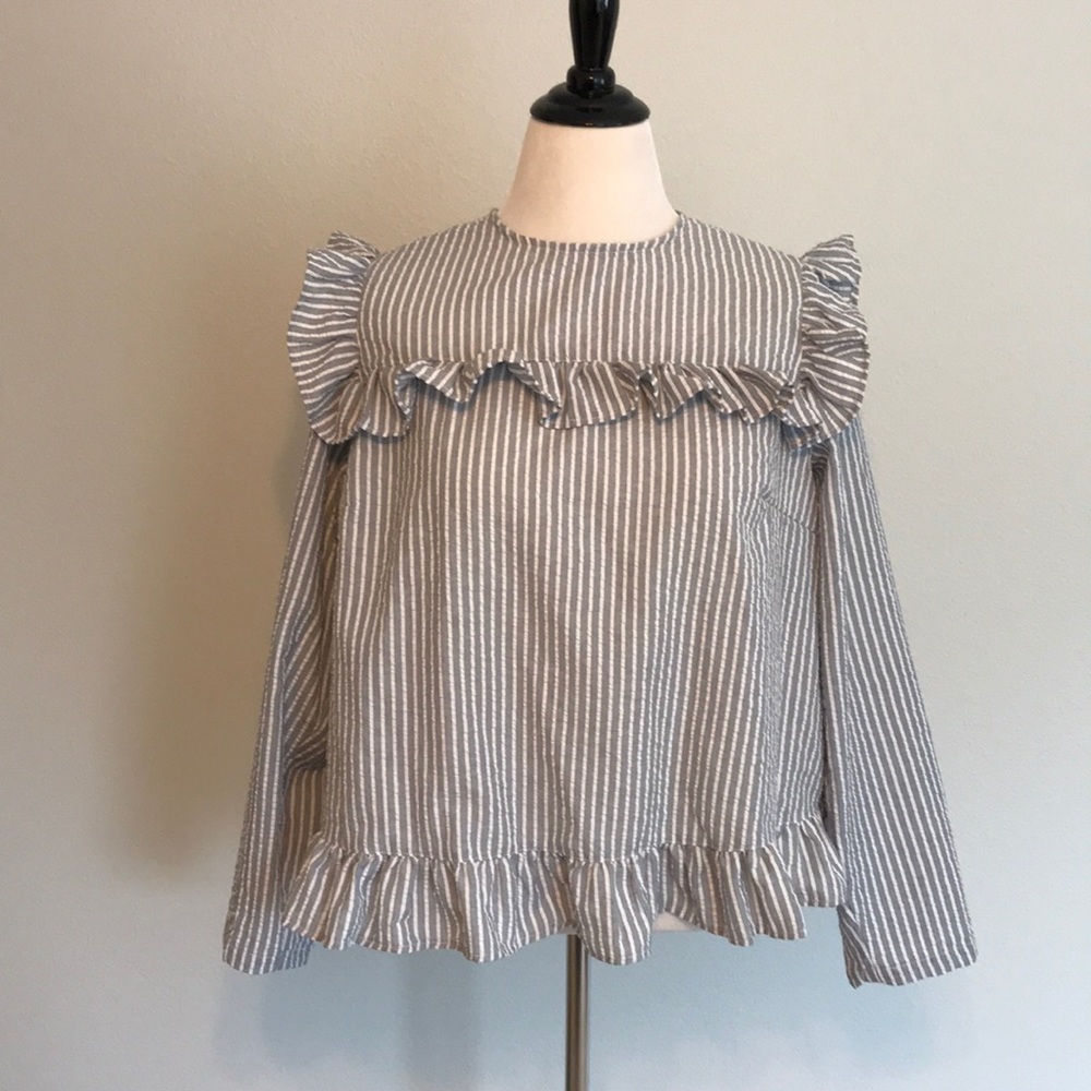NWT striped ruffle long sleeve shirt 1X!